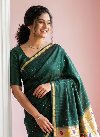 Women's Traditional Zari Cotton Silk Saree with Unstitched Blouse Piece.