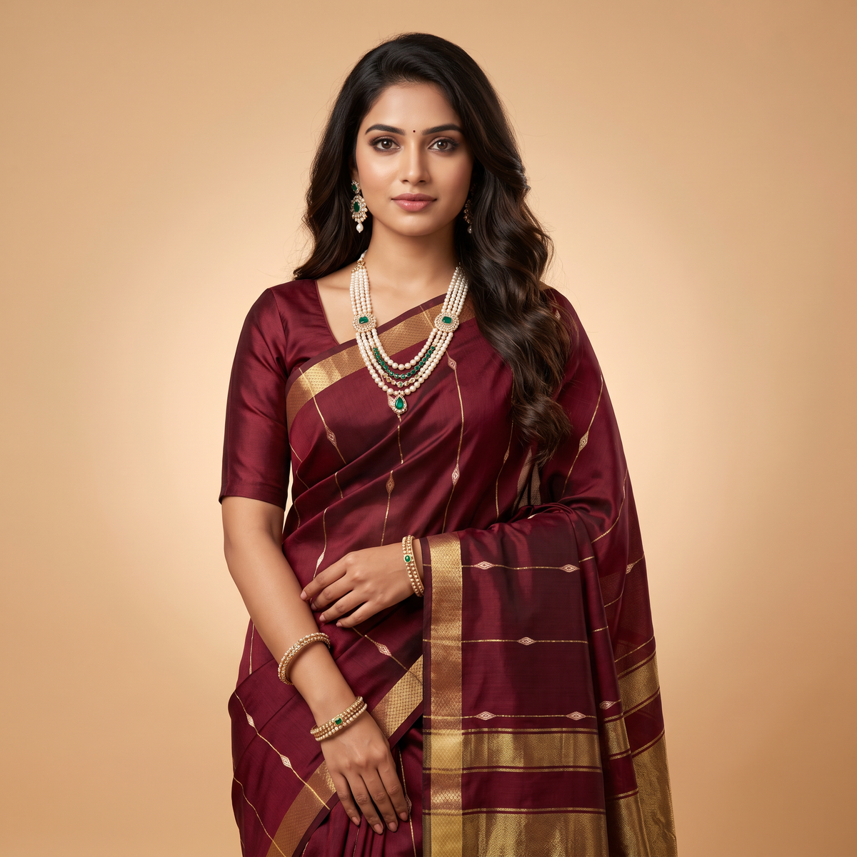 Women's Zari Maheshswari Cotton Blend Zari Woven Saree with Unstitched Blouse Piece.