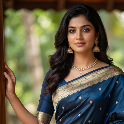 Banarasi Soft Silk Saree Festive Woven Jacquard Zari Border Sarees with Unstitched Blouse Piece.