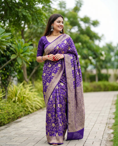 Women's Woven Banarasi Art Silk Saree with Unstitched Blouse Piece.