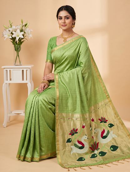 Women's Paithani Silk Saree with Unstitched Blouse Piece.