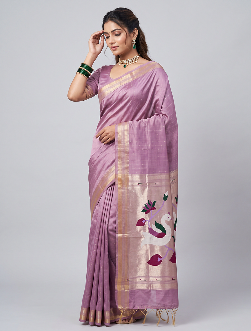 Women's Paithani Silk Saree with Unstitched Blouse Piece.