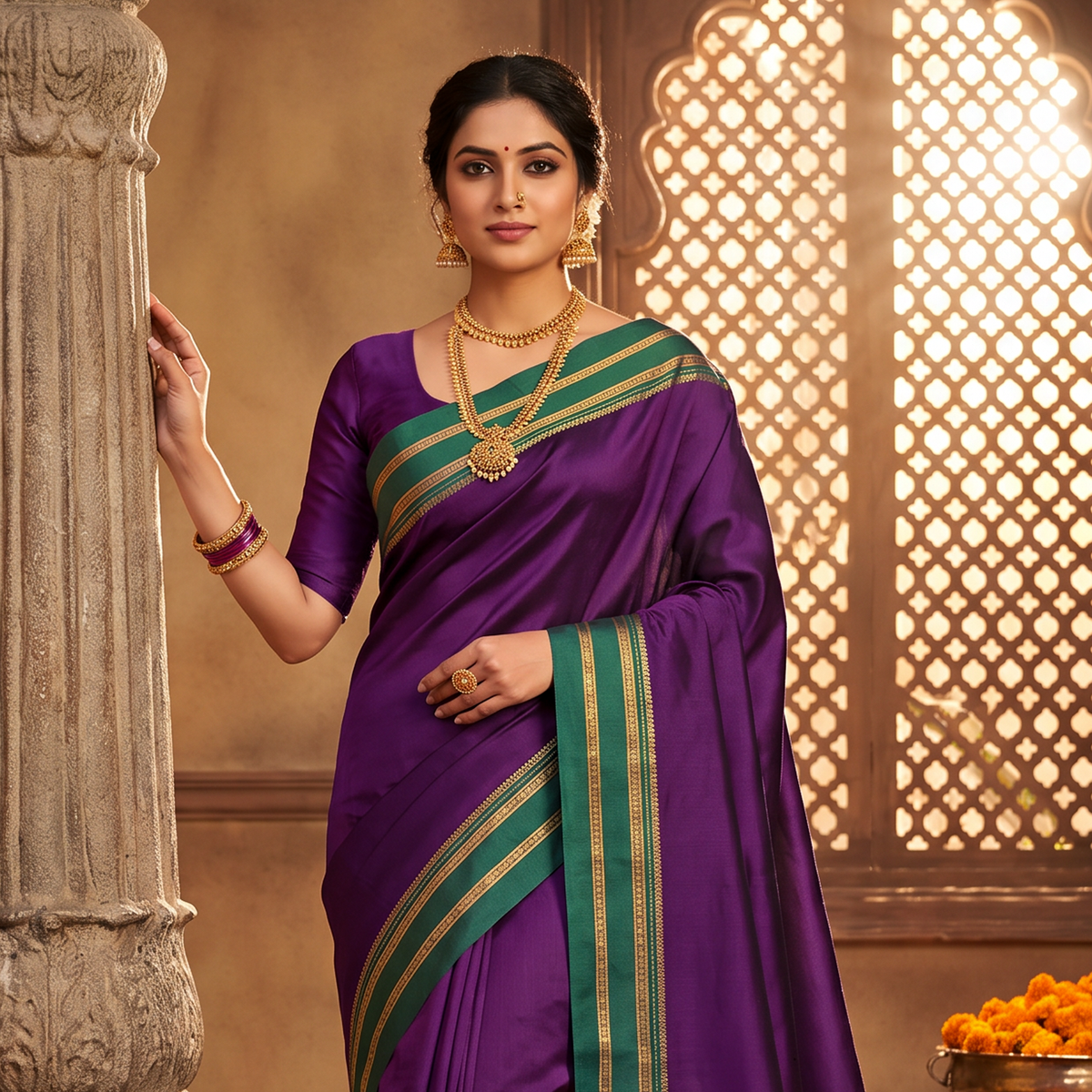Women's Art Silk Traditional Saree with Zari Border and Unstitched Blouse Piece.