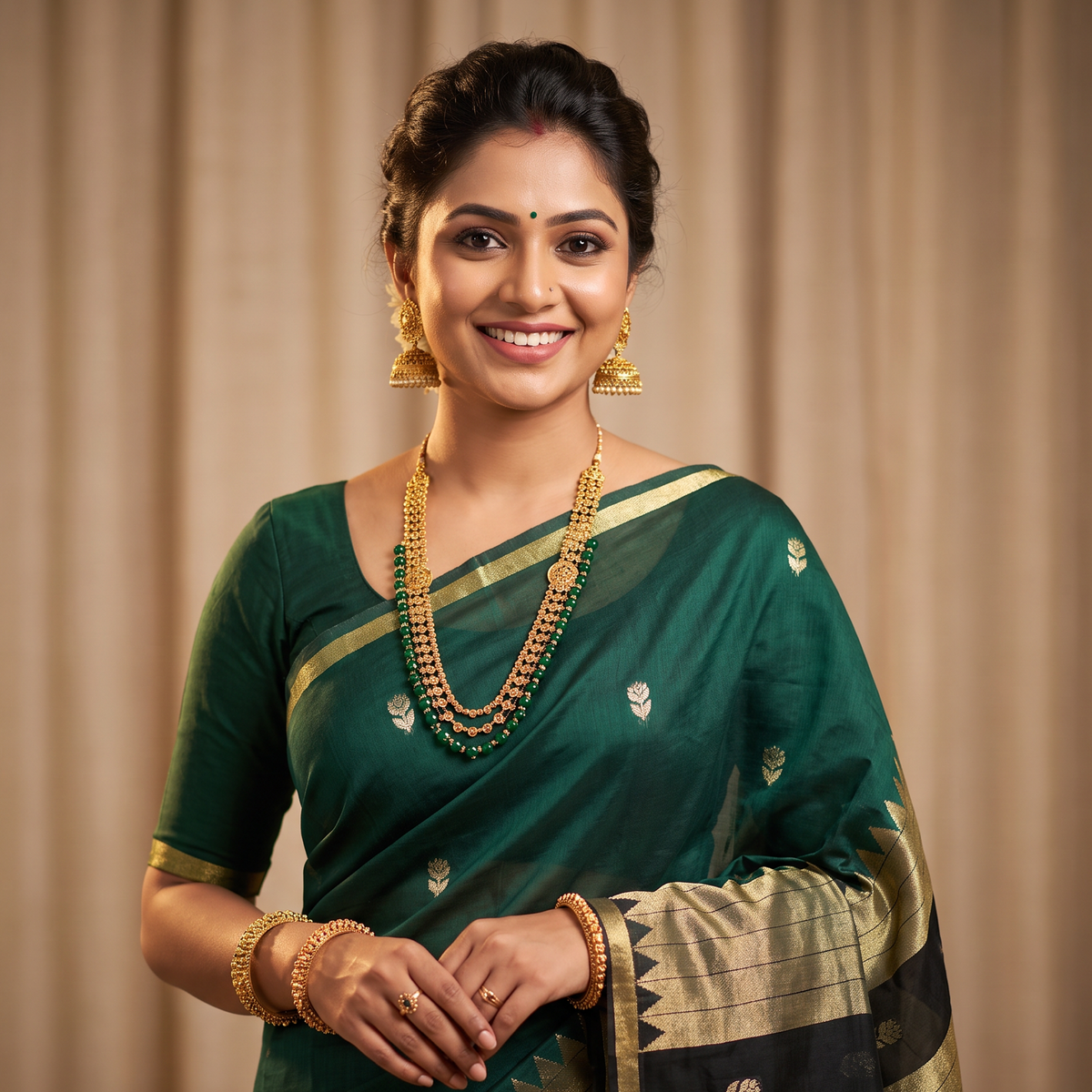Women's Traditional Chanderi Cotton Linen Blend Saree with Zari Woven Border & Unstitched Blouse Piece.