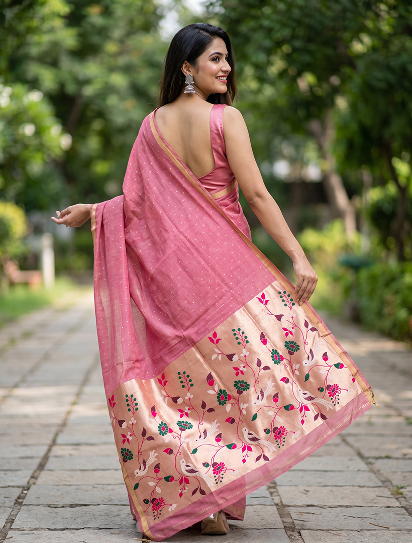 Women's Woven Paithani Art Silk Saree with Unstitched Blouse Piece.