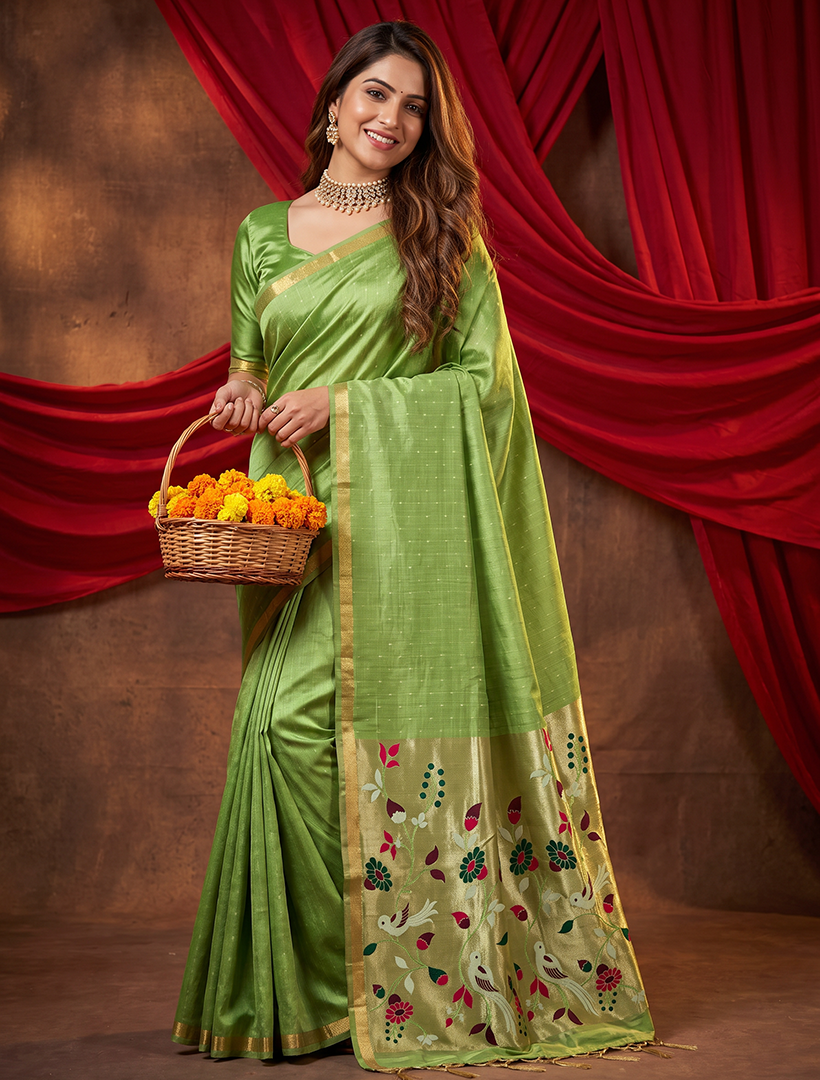 Women's Woven Paithani Art Silk Saree with Unstitched Blouse Piece.