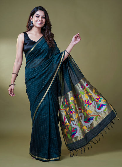 Women's Traditional Zari Cotton Silk Saree with Unstitched Blouse Piece.