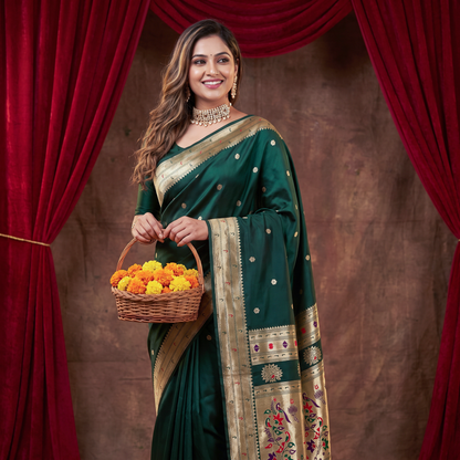 Banarasi Soft Silk Saree Festive Woven Jacquard Zari Border Sarees with Unstitched Blouse Piece.