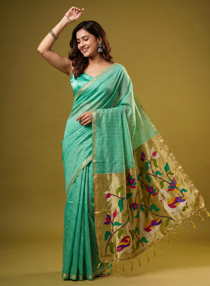 Women's Traditional Zari Cotton Silk Saree with Unstitched Blouse Piece.