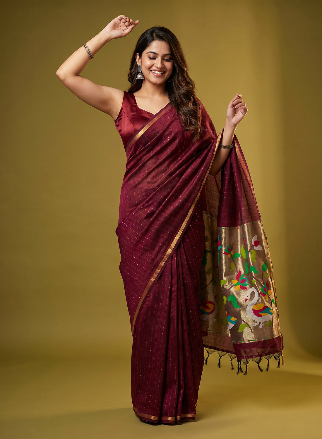 Women's Traditional Zari Cotton Silk Saree with Unstitched Blouse Piece.