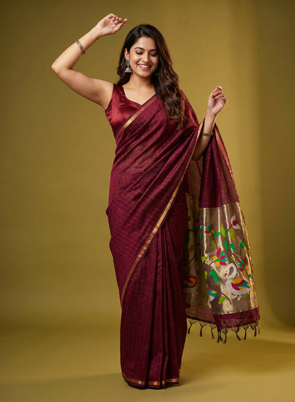 Women's Traditional Zari Cotton Silk Saree with Unstitched Blouse Piece.