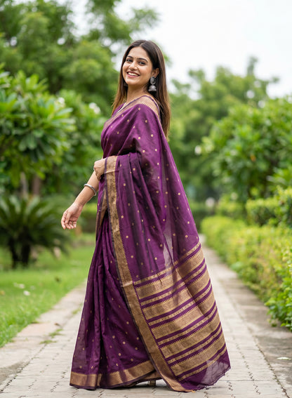 Women's Woven Banarasi Art Silk Saree with Unstitched Blouse Piece.