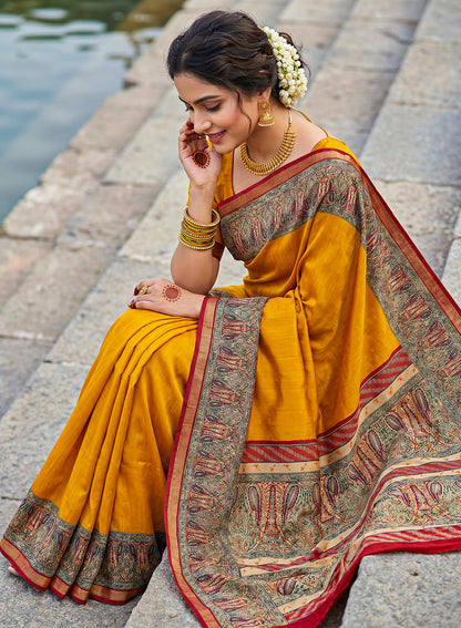 Women's Printed Silk Blend Saree with Unstitched Blouse Piece.