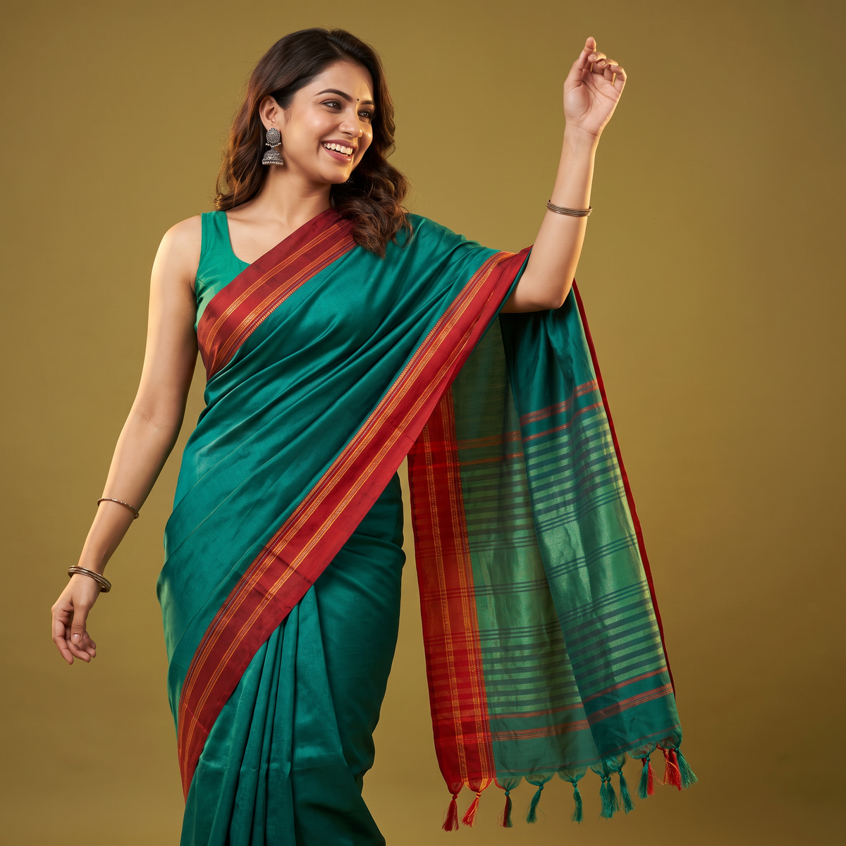 Women's Art Silk Traditional Saree with Zari Border and Unstitched Blouse Piece.