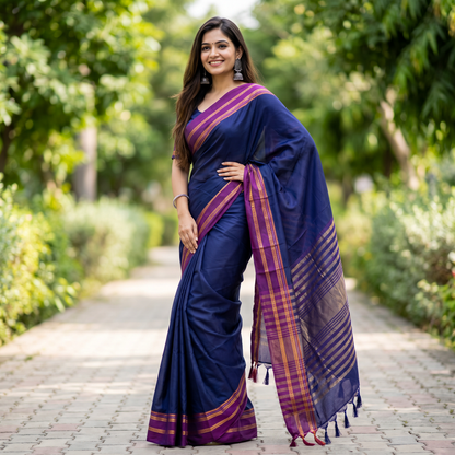 Women's Art Silk Traditional Saree with Zari Border and Unstitched Blouse Piece.
