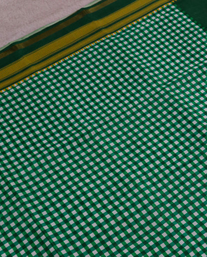 Women's Synthetic Silk Blend Checked Saree with Contrast Border & Unstitched Blouse Piece.