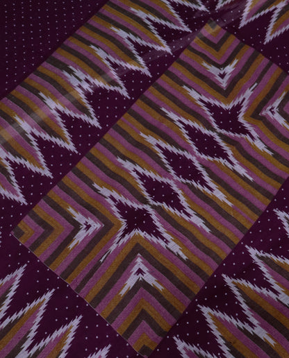 Women's Cotton Blend Ikat Print Saree with Unstitched Blouse Piece.