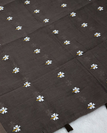 Women's Pure Linen Cotton Floral Embroidered Saree with Unstitched Blouse Piece.