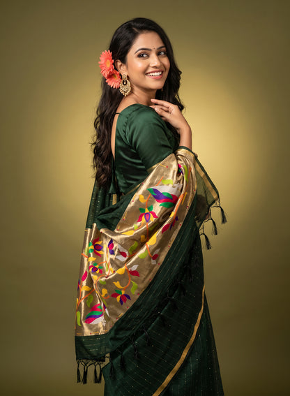 Women's Traditional Zari Cotton Silk Saree with Unstitched Blouse Piece.