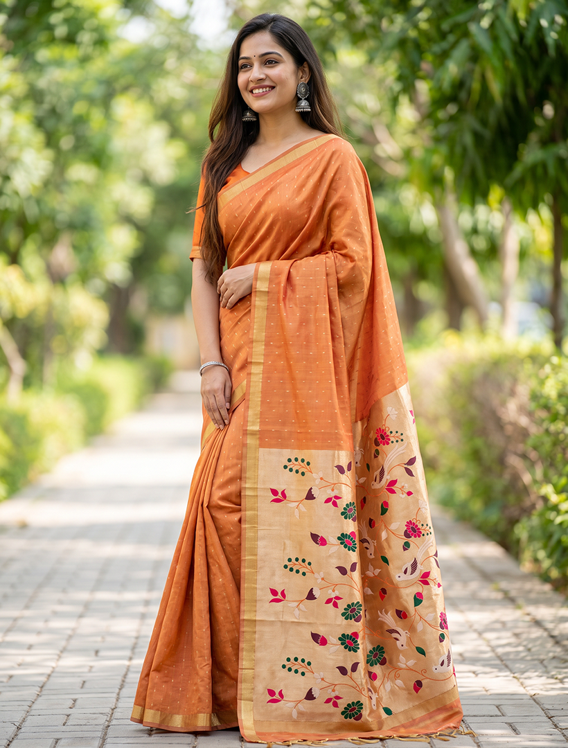 Women's Woven Paithani Art Silk Saree with Unstitched Blouse Piece.