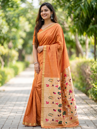 Women's Woven Paithani Art Silk Saree with Unstitched Blouse Piece.
