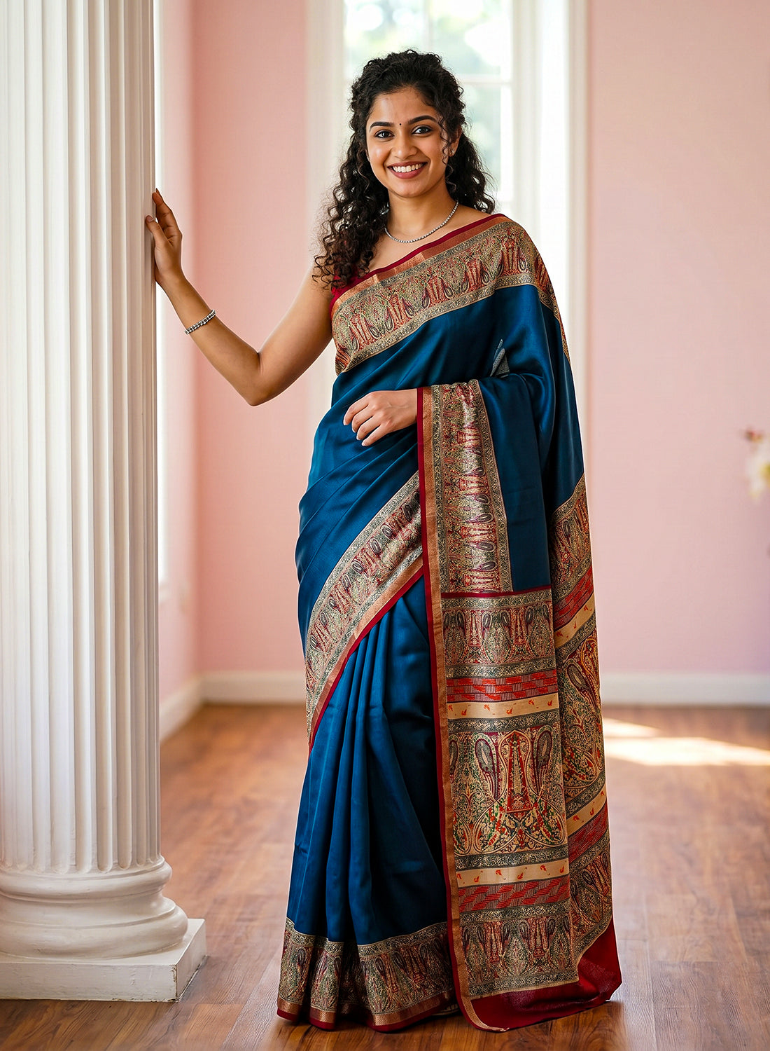 Women's Printed Silk Blend Saree with Unstitched Blouse Piece.