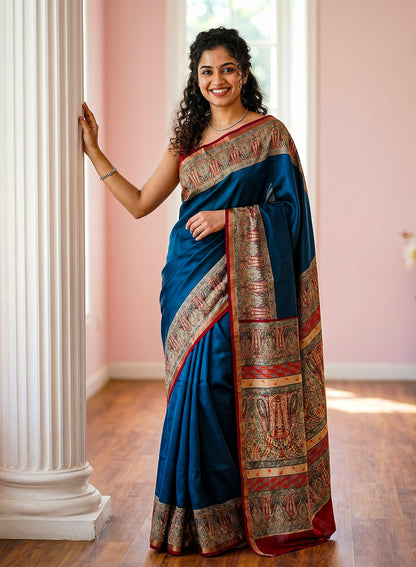 Women's Printed Silk Blend Saree with Unstitched Blouse Piece.