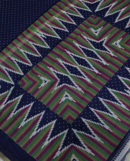 Women's Cotton Blend Ikat Print Saree with Unstitched Blouse Piece.