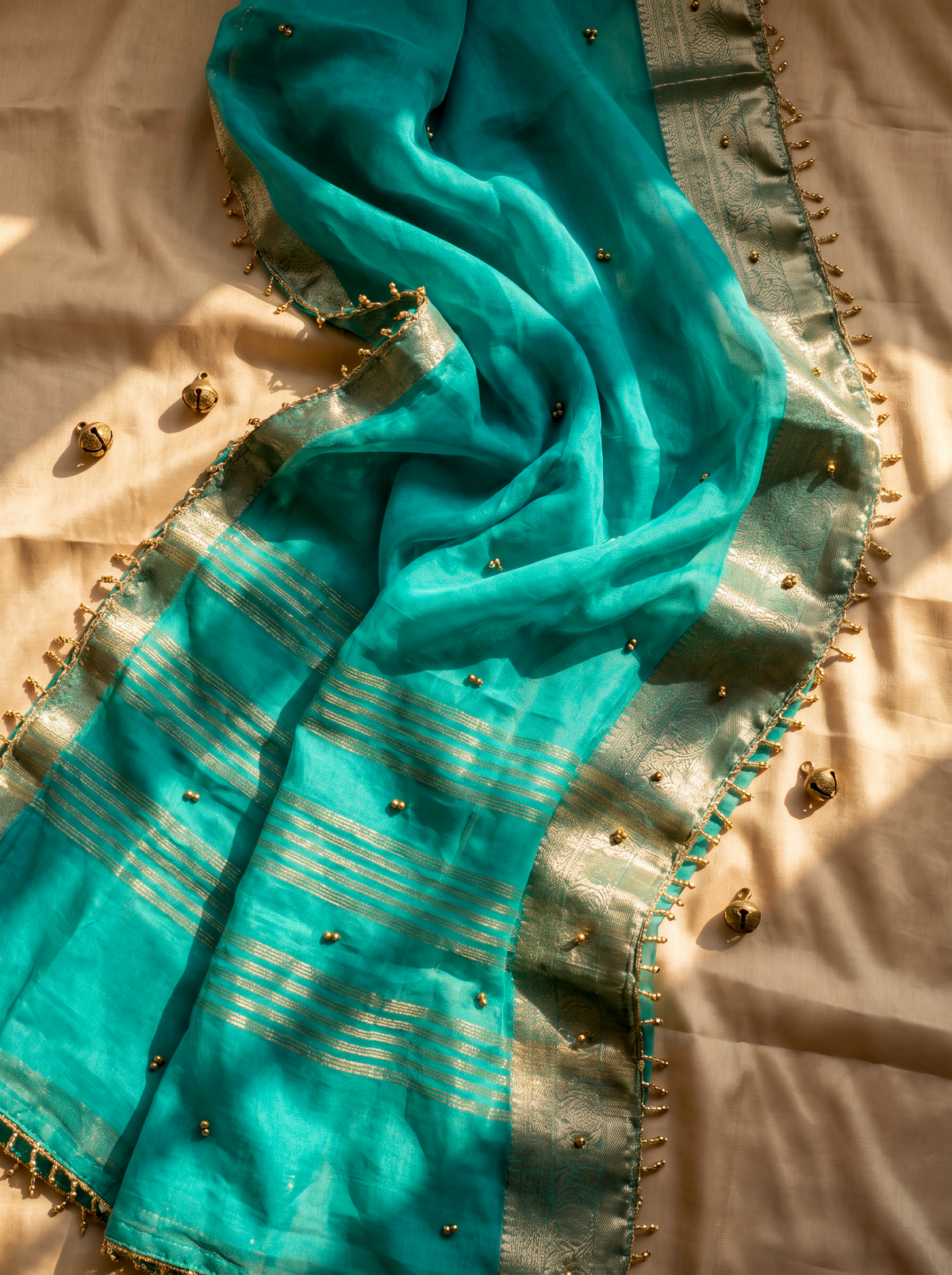 Most Viral Trending Ghungroo Tissue Saree for Women | Elegant Designer Party Wear Saree with Ghungroo Border | Festive & Wedding Collection