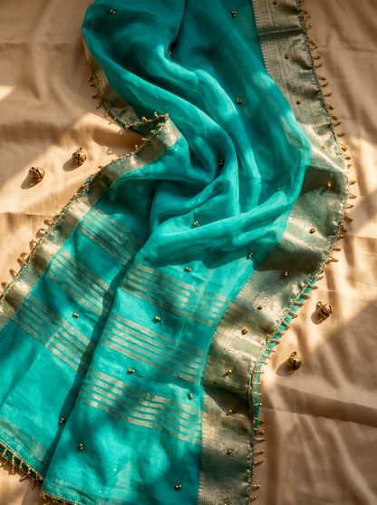 Most Viral Trending Ghungroo Tissue Saree for Women | Elegant Designer Party Wear Saree with Ghungroo Border | Festive & Wedding Collection