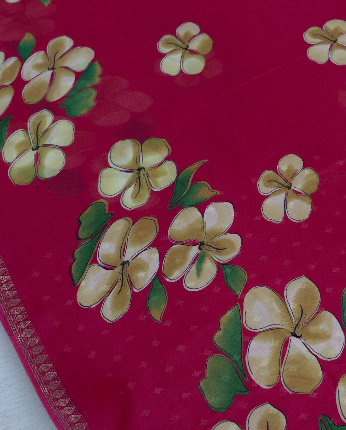 Women's Floral Hand Printed Dull Moss Saree with Unstitched Blouse Piece.