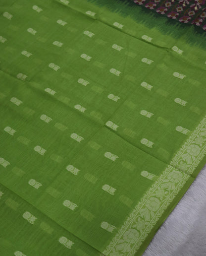 Women's Woven Design Linen Cotton Blend Saree with Unstitched Blouse Piece.
