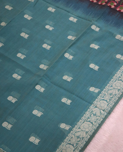 Women's Woven Design Linen Cotton Blend Saree with Unstitched Blouse Piece.