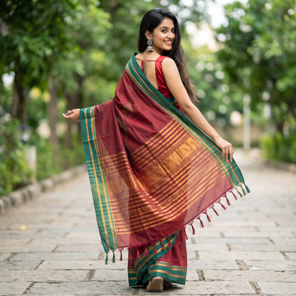 Women's Art Silk Traditional Saree with Zari Border and Unstitched Blouse Piece.