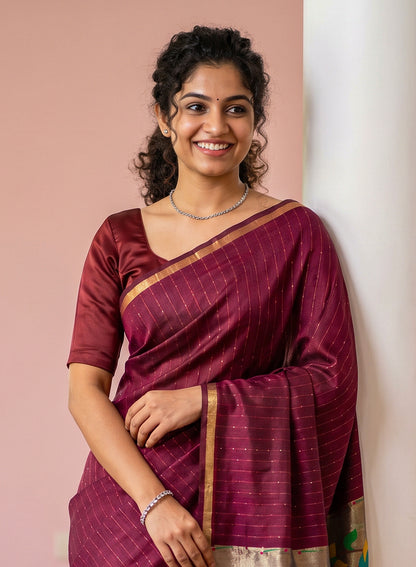 Women's Traditional Zari Cotton Silk Saree with Unstitched Blouse Piece.