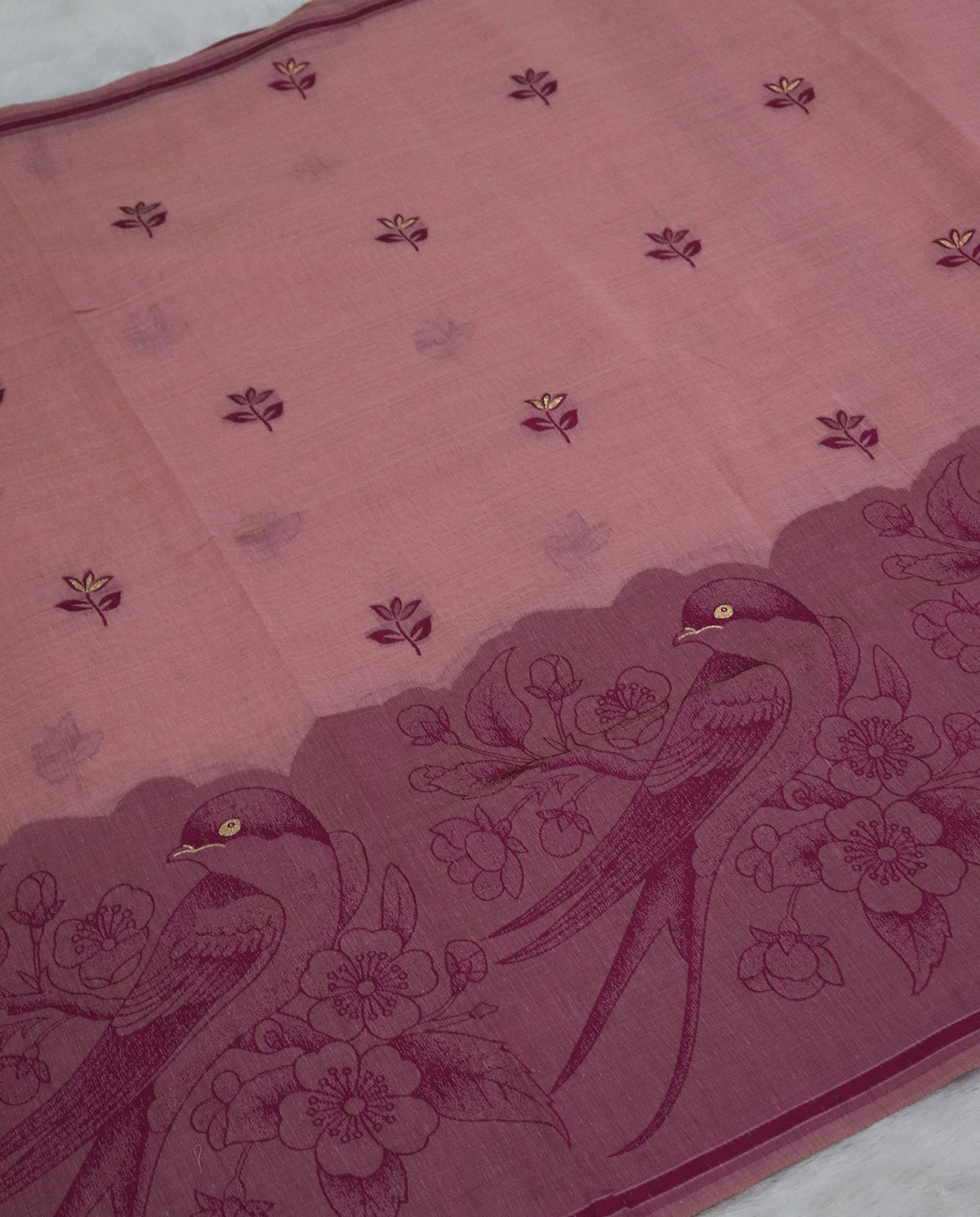 Women's Pure Linen Cotton Floral Embroidered Saree with Unstitched Blouse Piece.