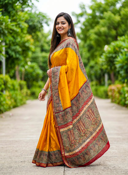 Women's Printed Silk Blend Saree with Unstitched Blouse Piece.