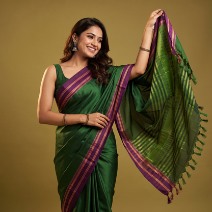 Women's Art Silk Traditional Saree with Zari Border and Unstitched Blouse Piece.