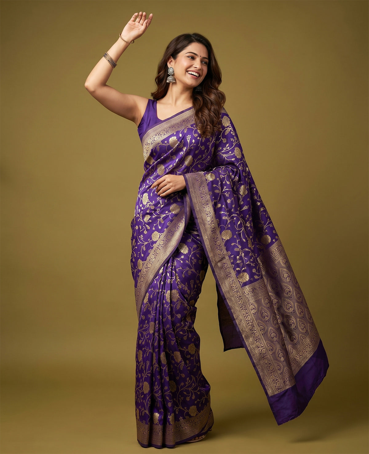 Women's Woven Banarasi Art Silk Saree with Unstitched Blouse Piece.