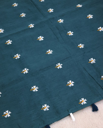 Women's Pure Linen Cotton Floral Embroidered Saree with Unstitched Blouse Piece.
