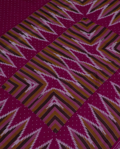 Women's Cotton Blend Ikat Print Saree with Unstitched Blouse Piece.