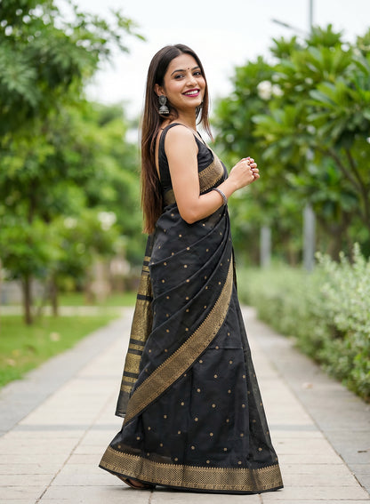 Women's Woven Banarasi Art Silk Saree with Unstitched Blouse Piece.