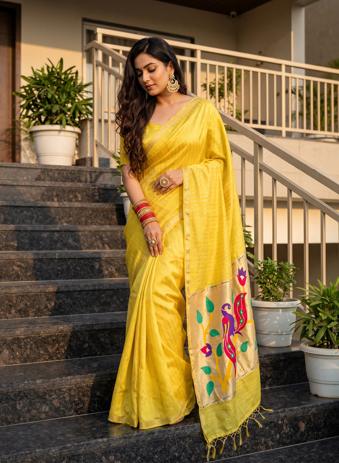 Women's Paithani Style Woven Linen Cotton Saree with Unstitched Blouse Piece.