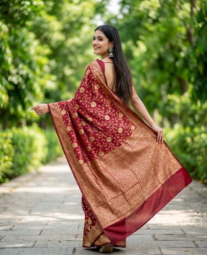 Women's Woven Banarasi Art Silk Saree with Unstitched Blouse Piece.