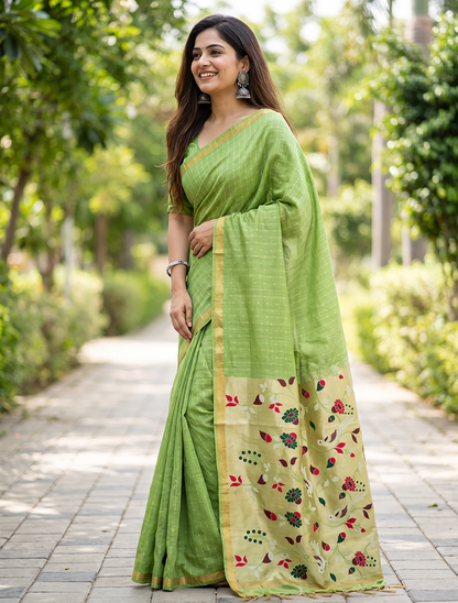Women's Woven Paithani Art Silk Saree with Unstitched Blouse Piece.