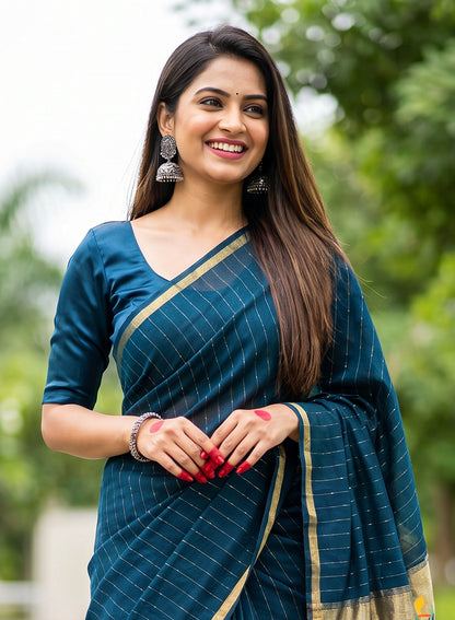 Women's Traditional Zari Cotton Silk Saree with Unstitched Blouse Piece.