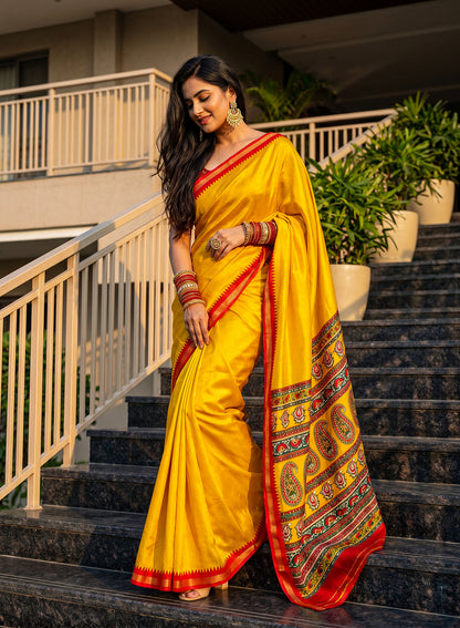 Women's Printed Silk Blend Saree with Unstitched Blouse Piece.