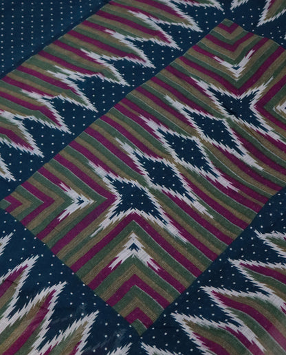 Women's Cotton Blend Ikat Print Saree with Unstitched Blouse Piece.
