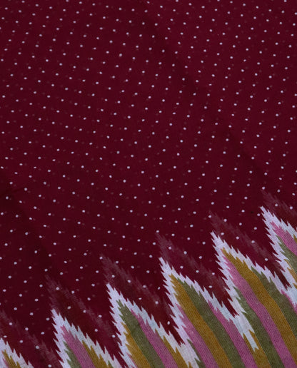 Women's Cotton Blend Ikat Print Saree with Unstitched Blouse Piece