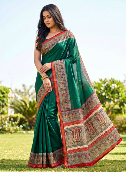 Women's Printed Silk Blend Saree with Unstitched Blouse Piece.